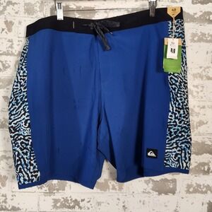 Quiksilver Men's Board Shorts Size 40 Blue Animal Print Swim Trunks Draw String‎